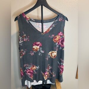 Maurices Floral V-Neck Tank Top - Charcoal and Magenta
